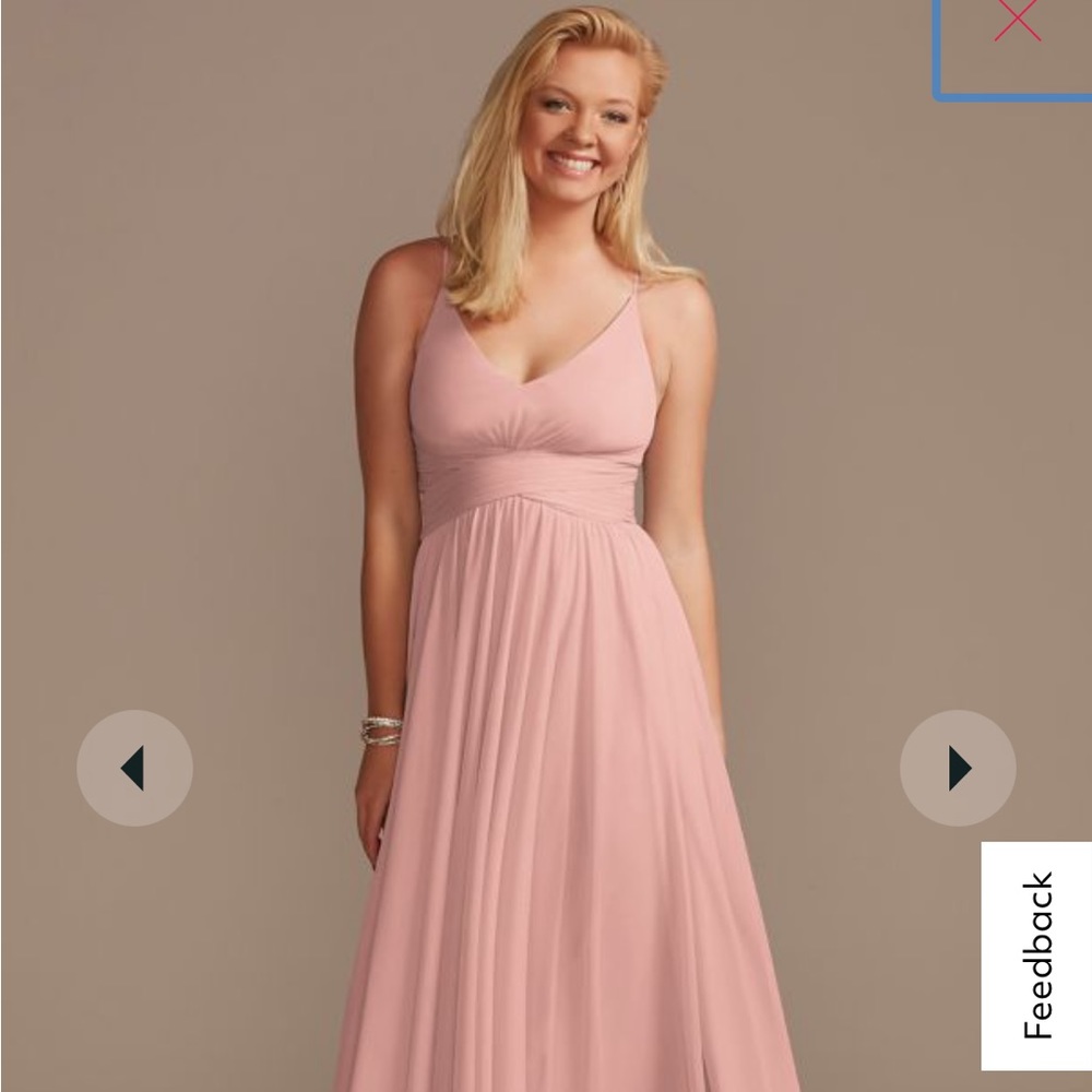 David’s Bridal mesh cross waist spaghetti strap bridesmaid dress